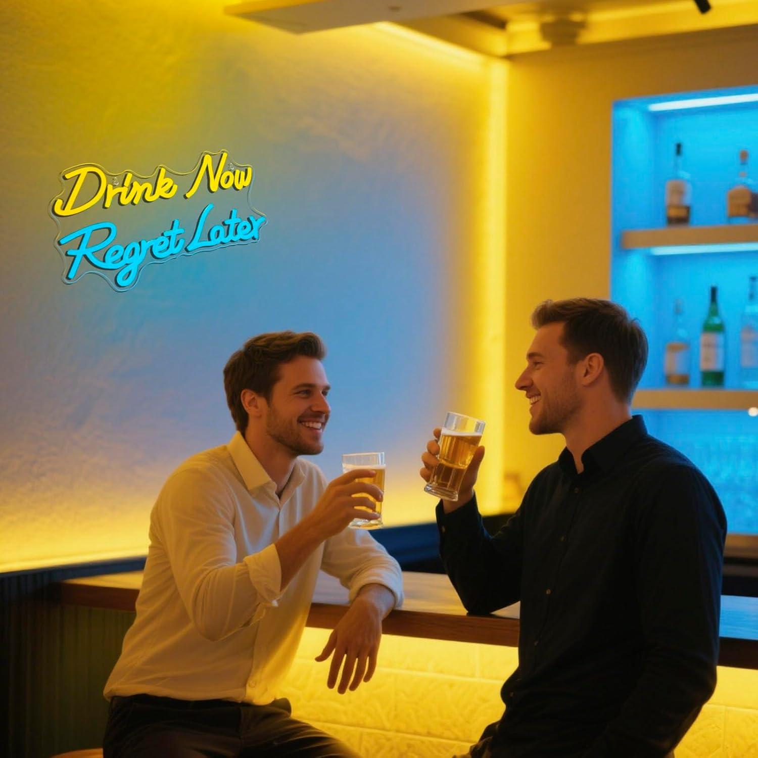ビールネオンサイン「今すぐ飲んで後悔する」LEDライト、男性 - Restaurant Lighting Decoration のレビューと価格