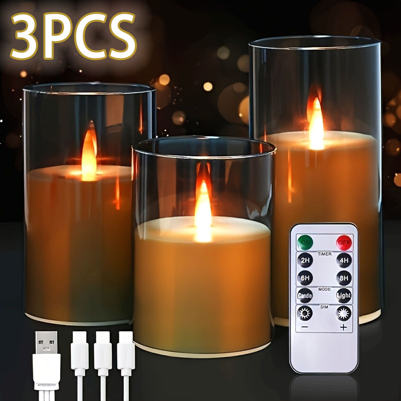 3個セット 充電式ピラーフェイクキャンドル リモコン付き 温 - Decor Lighting Pack のレビューと価格