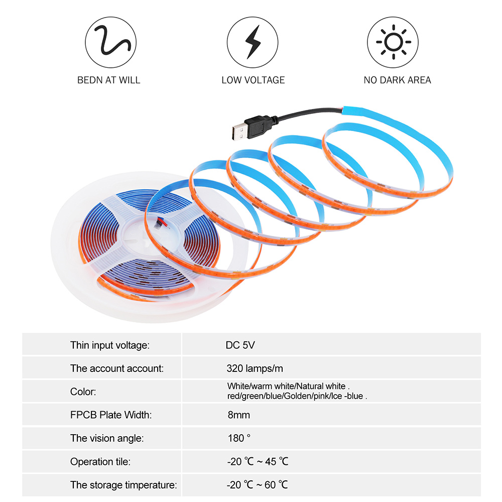 DC 5V COB LEDストリップライト 320LEDs/ - Decor Lighting Hours のレビューと価格