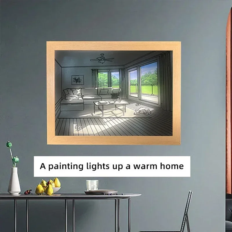 装飾 LED ライト絵画 USB プラグ調光壁アートワークテ - Lighting Room Decor Photo のレビューと価格
