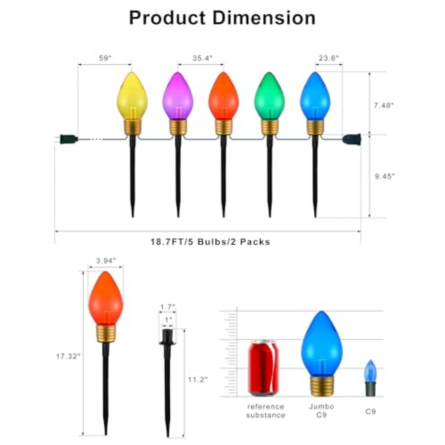 10個の大型C9パスウェイクリスマスライト（屋外用）、11フ - Decor Lighting Pack のレビューと価格