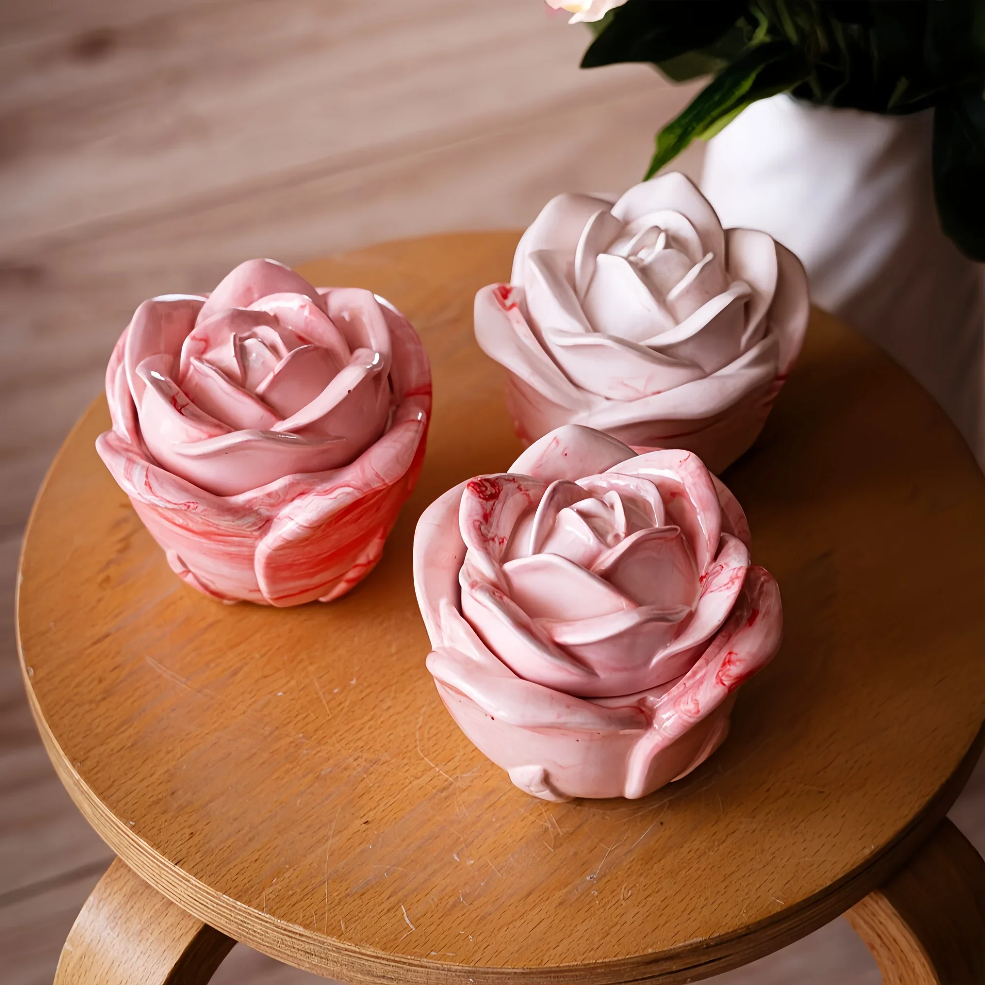 2ピースセット ローズ型シリコンモールド 蓋付き、エポキシ樹 - Candle Holder Set のレビューと価格