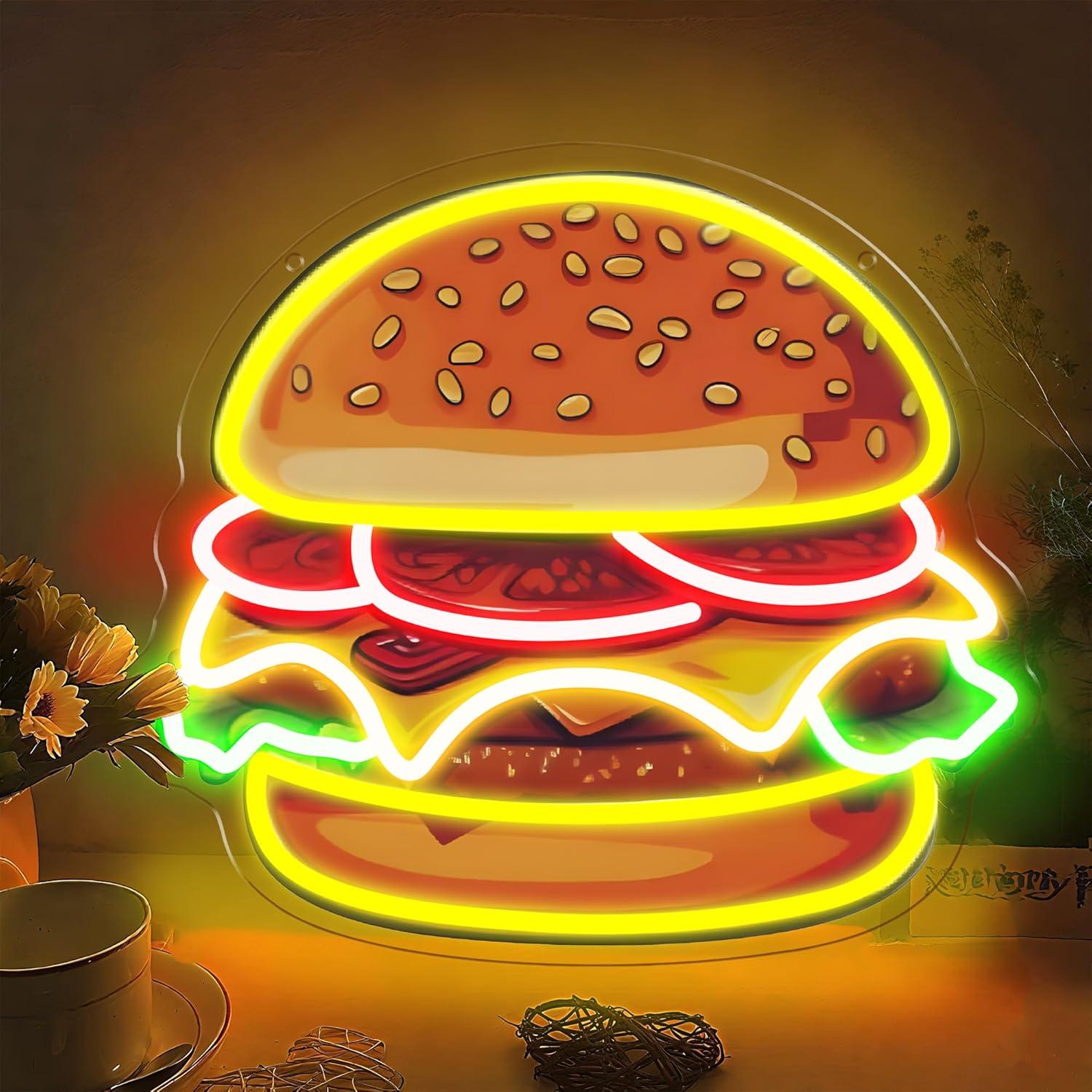 バーガーネオンサインLEDハンバーガーウォールライト、レスト - Restaurant Lighting Decoration のレビューと価格