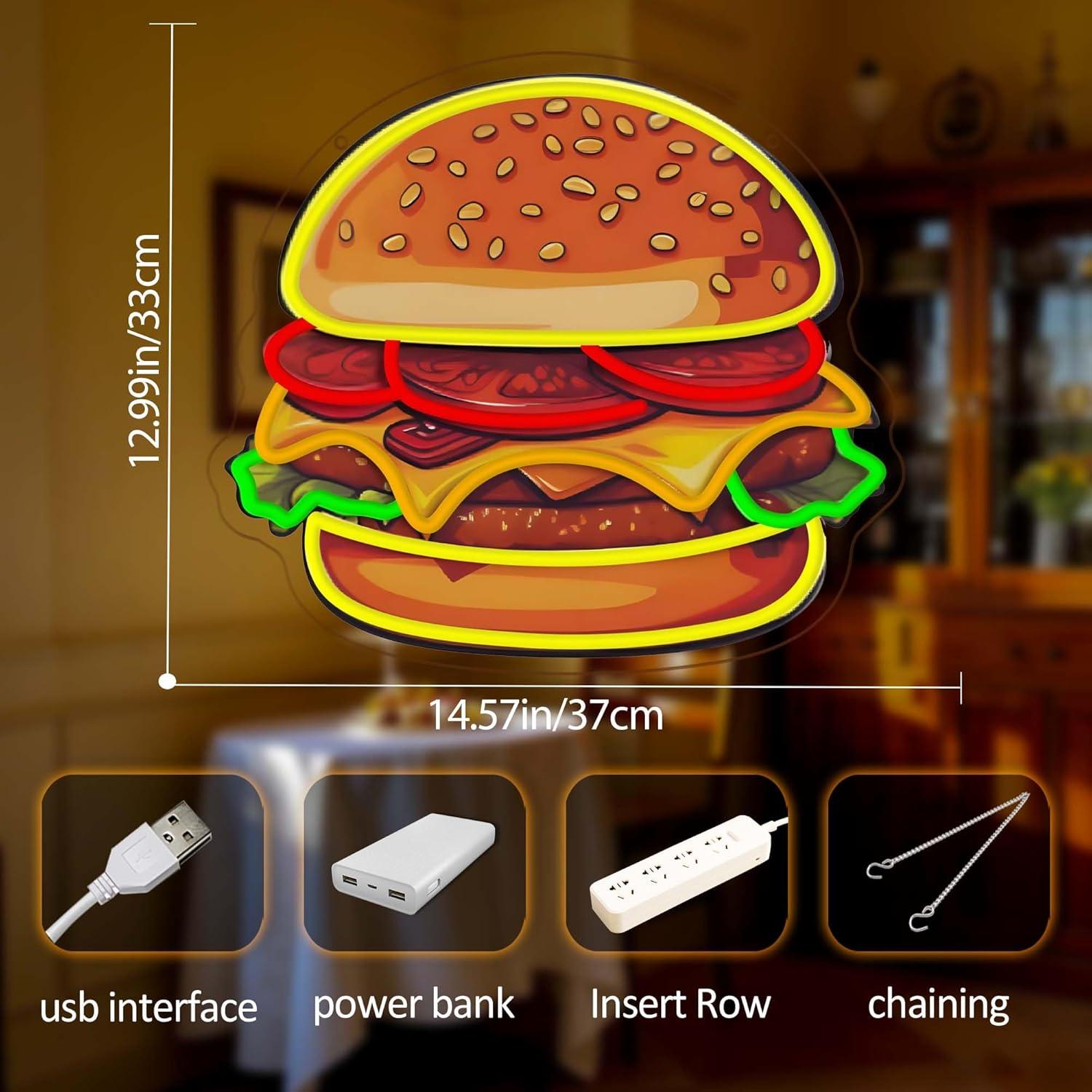 バーガーネオンサインLEDハンバーガーウォールライト、レスト - Restaurant Lighting Decoration のレビューと価格